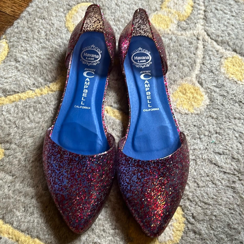 Jeffrey Campbell Jelly Love red/pink Glitter D’Orsay Flats Shoes Women’s Size 7